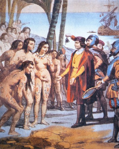 Christopher Columbus lands in the New World in 1492 and is greeted by Taino Indians by Unbekannt Unbekannt