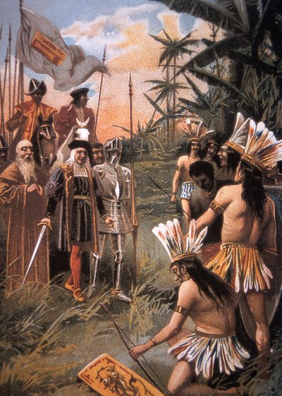 Columbus lands in the New World and meets the Indians by Unbekannt Unbekannt