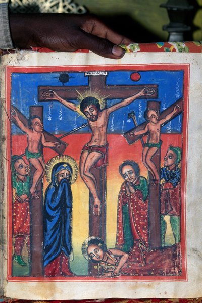 Crucifixion, manuscript in museum of Church of St Mary of Zion, Aksum (Unesco World Heritage List) by Unbekannt Unbekannt