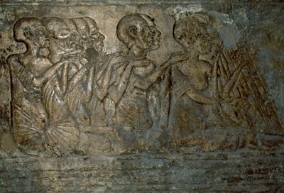 Foreign guests presenting gifts to Queen Nefertiti, Bas relief from tomb of Merire, Necropolis of Tell el-Amarna, Egypt, Egyptian civilization, New Kingdom, Dynasty XVIII by Unbekannt Unbekannt