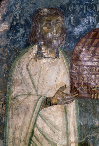 Fresco Buyer of Church of Agia Anna, Holding Model of Church, Fresco from 1642, Anisaraki, Crete, Greece by Unbekannt Unbekannt