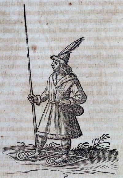 Inhabitant of Canada with snowshoes, illustration from Description de la Nouvelle France by Unbekannt Unbekannt