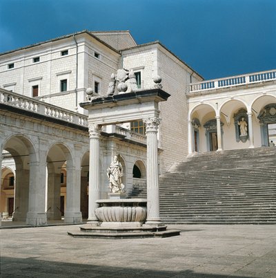 Monte Cassino Abbey, main staircase and well by Unbekannt Unbekannt