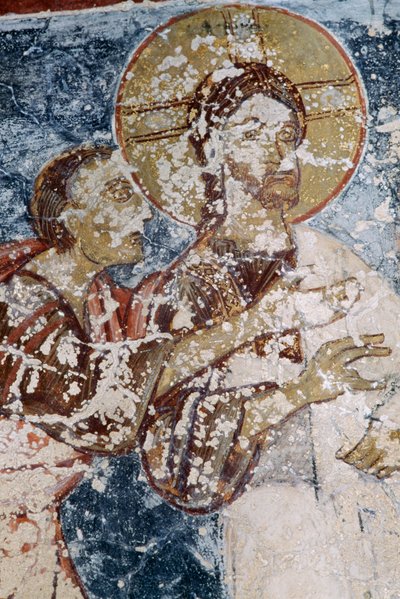 Jesus, Fresco in Byzantine Church of Agios Georgios, Vathi, Crete, Greece by Unbekannt Unbekannt