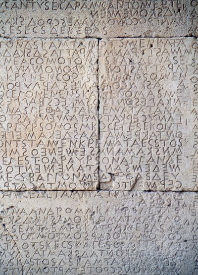 Law code of Gortyn, Doric inscriptions on stone slabs, Gortyn, Crete, Greece, Greek civilization, 5th century BC (detail) by Unbekannt Unbekannt