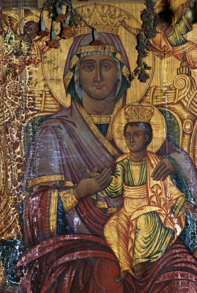 Madonna and Child, Gilt Painting, Byzantine Church of Agios Georgios, Vathi, Crete, Greece by Unbekannt Unbekannt