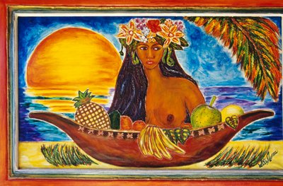Painted glass depicting Polynesian woman, island of Moorea, Society Islands, French Polynesia (detail) by Unbekannt Unbekannt