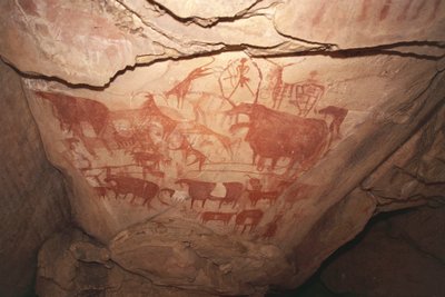 Painting Depicting Hunting Scenes, Saharan Rock Art, Enneri Tougwi, Tibesti, Chad by Unbekannt Unbekannt