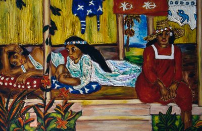 Polynesian women, stained glass window, Moorea Island, Society Islands, French Polynesia by Unbekannt Unbekannt
