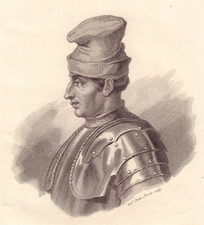 Portrait of Italian Military Leader Niccolo Fortebraccio, Copper Engraving by Caterina Piotti-Pirola by Unbekannt Unbekannt
