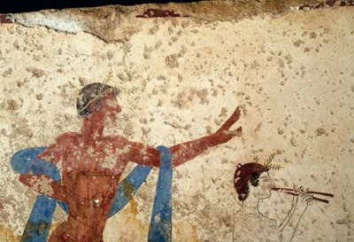 Procession with athlete, detail, fresco from Tomb of Diver, Paestum, Campania, Italy, Ancient Greek civilization, Magna Graecia, 3rd century BC by Unbekannt Unbekannt