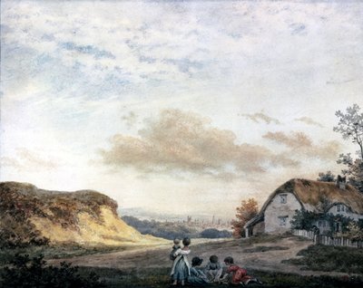 Rural landscape by Luke Howard with children playing by a cottage by Unbekannt Unbekannt