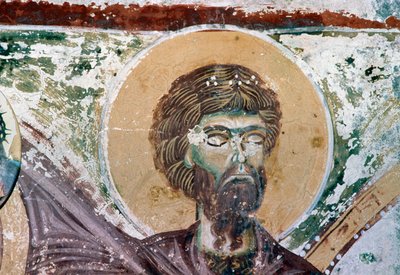 Saint, detail from fresco in the Church of Agios Georgios, Mourne, Crete, Greece by Unbekannt Unbekannt