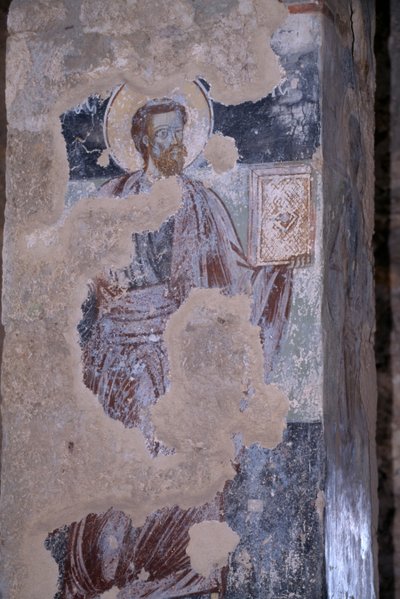 Saint, Fresco in Church of Agios Nikolaos, Byzantine City of Mystras by Unbekannt Unbekannt