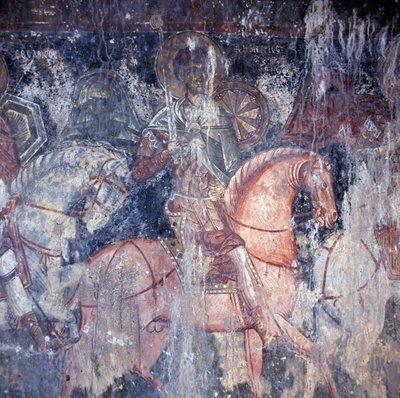 Saint on Horseback, Fresco in Church in Palaia Roumata, Crete, Greece by Unbekannt Unbekannt