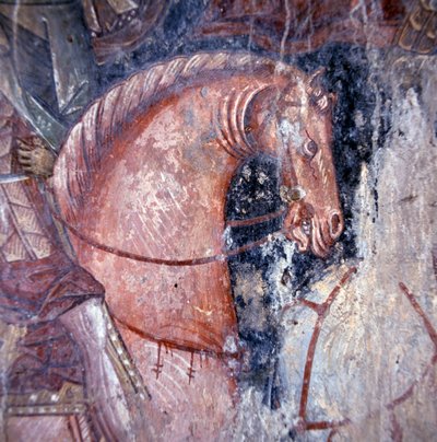 Saint on Horseback, Fresco in Church in Palaia Roumata, Crete, Greece (detail) by Unbekannt Unbekannt