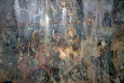 Saints on Horseback, Fresco in Byzantine Church of Agios Athanasios, Kefali, Crete, Greece by Unbekannt Unbekannt