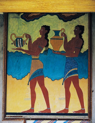 Servants carrying vases, fresco in Palace of Knossos, Crete, Greece, Minoan civilization by Unbekannt Unbekannt
