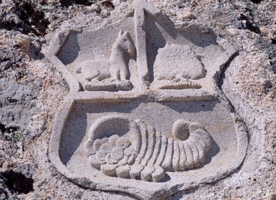 Castle of the Dukes of Albuquerque, Architectural detail showing coat of arms by Unbekannt Unbekannt