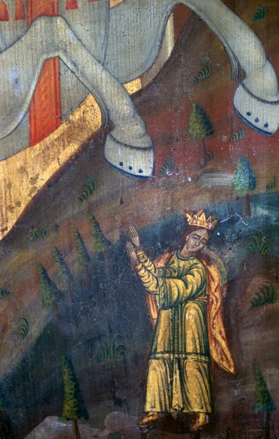 St George and Dragon (Detail), Wood Panel in Church of Agia Paraskevi, Anisaraki, Crete, Greece by Unbekannt Unbekannt