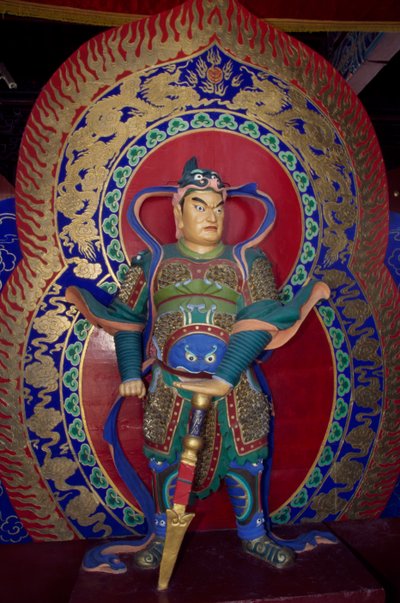 Statue of a warrior inside the wooden Pagoda of Yingxian near Datong, China by Unbekannt Unbekannt