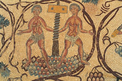 Wine screw-press, detail of floor mosaic with scenes of daily life, Church of Saints Lot and Procopius, Nebo, Khirbet al-Mukhayyat, Jordan, Byzantine civilization, 6th century AD by Unbekannt Unbekannt