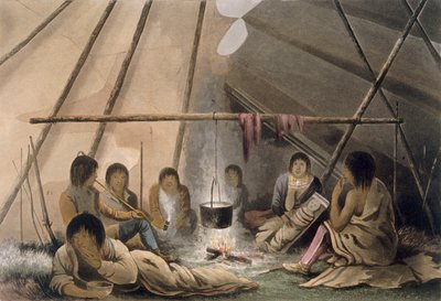 Interior of a Cree Indian tent, 1824 by Lieutenant Hood