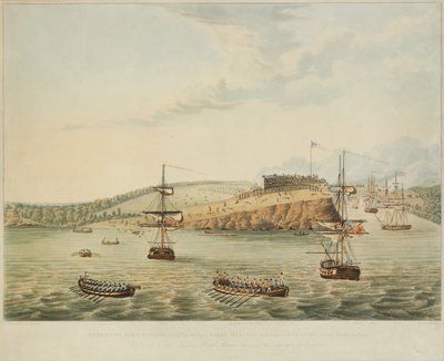 Attack on Fort Oswego, Lake Ontario, N. America. May 6th 1814, Noon, and Storming Fort Oswego by Second Battalion Royal Marines and a party of Seamen, 15m past Twelve at Noon, engraved by R. Havell by Lieutenant J. Hewitt