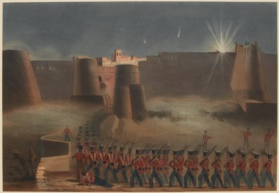 The Storming of Ghuznee. The Storming Column entering the Fortress, 23 July 1839 by Lieutenant Thomas (after) Wingate