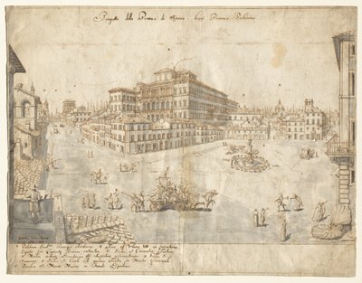 Eighteen Views of Rome: The Piazza Barberini (recto) by Lievin Cruyl