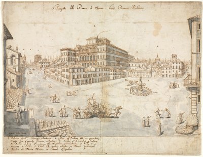 Eighteen Views of Rome: The Piazza Barberini recto, 1665 by Lievin Cruyl