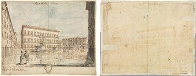 Eighteen Views of Rome: The Piazza Farnese (recto); Cartouche (verso) by Lievin Cruyl