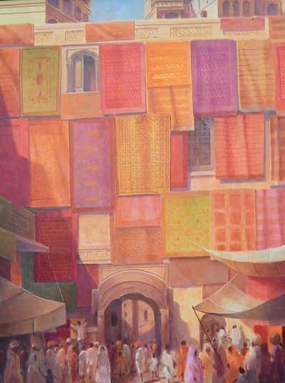 City wall with rugs, Jaisalmer by Lincoln Seligman