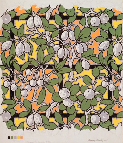 Mixed Fruit on Trellis, Design for Printed Cotton by Lindsay P. Butterfield