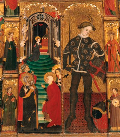 Altarpiece of The Virgin and Saint George by Lluis Borrassa, Detail, Presentation of Marie in The Temple and Saint George as Knight by Lluís Borrassà