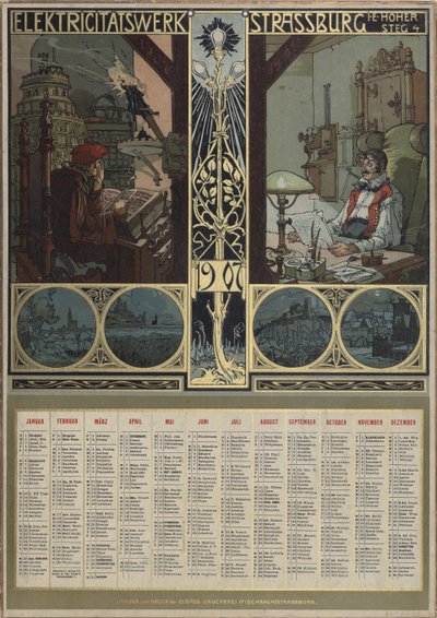Electricity Plant Strasbourg. Calendar for the Year 1907 by Léo Schnug