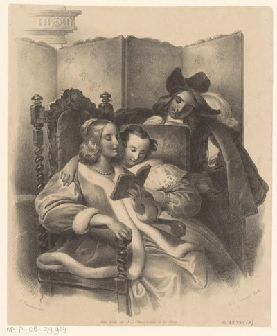 Two Women Reading and a Man Watching by Lodewijk Anthony Vintcent