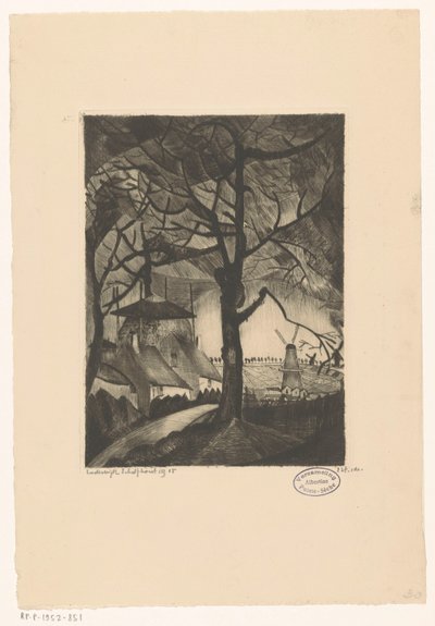 Farm (original title: Les Fermes) by Lodewijk Schelfhout (signed by artist)