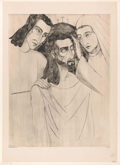 Christ between John the Baptist and Mary by Lodewijk Schelfhout (signed by artist)