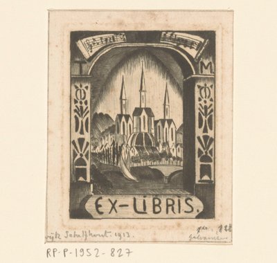 Ex Libris of T. Mengelberg by Lodewijk Schelfhout (signed by artist)