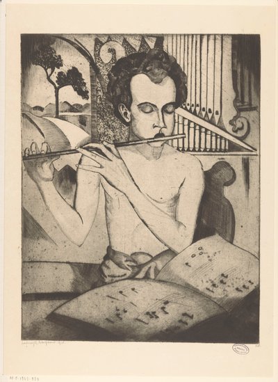 Half-Naked Boy Playing a Flute (The Flutist) by Lodewijk Schelfhout (signed by artist)