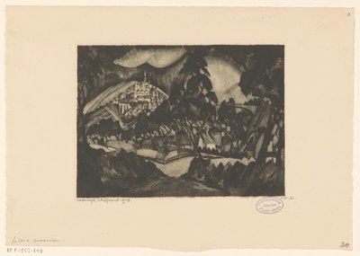 Hilly Landscape with Trees and Buildings (original title: Le Soir) by Lodewijk Schelfhout (signed by artist)