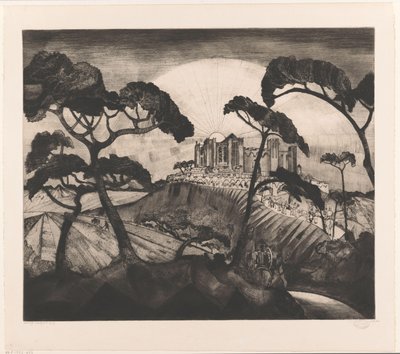 Castle on a Hill by Lodewijk Schelfhout (signed by artist)