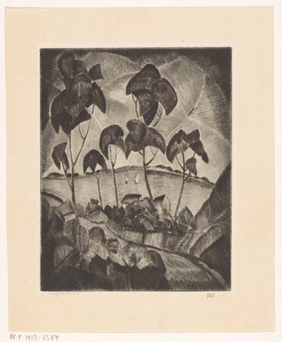Lake in a Hilly Landscape by Lodewijk Schelfhout (signed by artist)