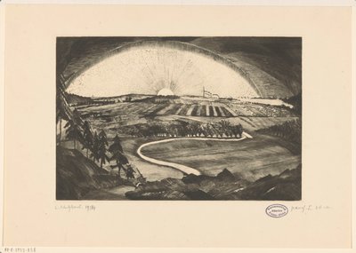 Rising or Setting Sun Over a Hilly Landscape by Lodewijk Schelfhout (signed by artist)