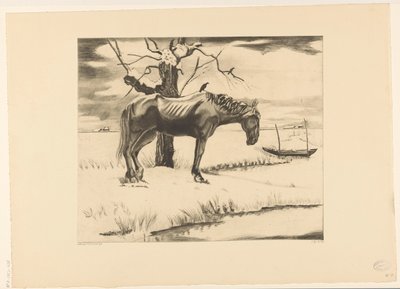 Horse in a Snowy Landscape by Lodewijk Schelfhout (signed by artist)