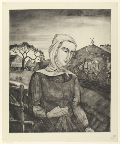 Flemish Peasant Girl in a Hilly Landscape by Lodewijk Schelfhout (signed by artist)