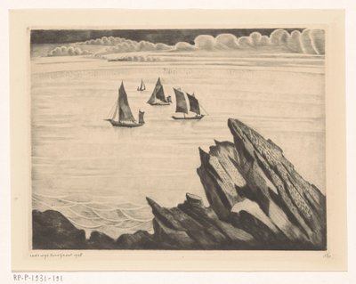 Sailing ships off the Breton coast (An evening in Brittany) by Lodewijk Schelfhout (signed by artist)