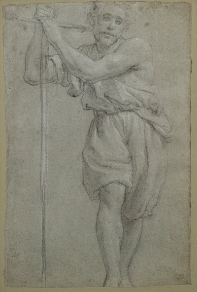 A Man Leaning on a Wooden Cross by Lodovico (attr. to) Carracci