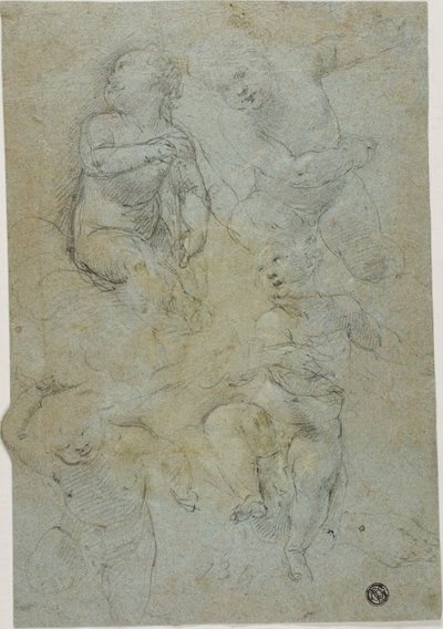 Sketches of Four Putti (recto); Kneeling Ecclesiastic (verso) by Lodovico Carracci